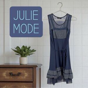 Made In Italy Vintage JULIE MODE Lightweight Blue Tones Fabric & Mesh Sundress.